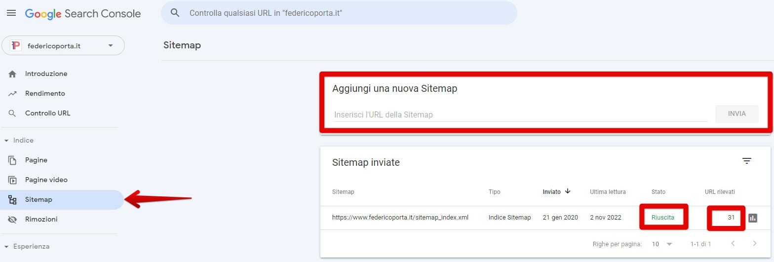 indicizzazione sitemap