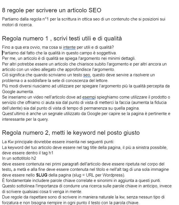 Testo non formattato
